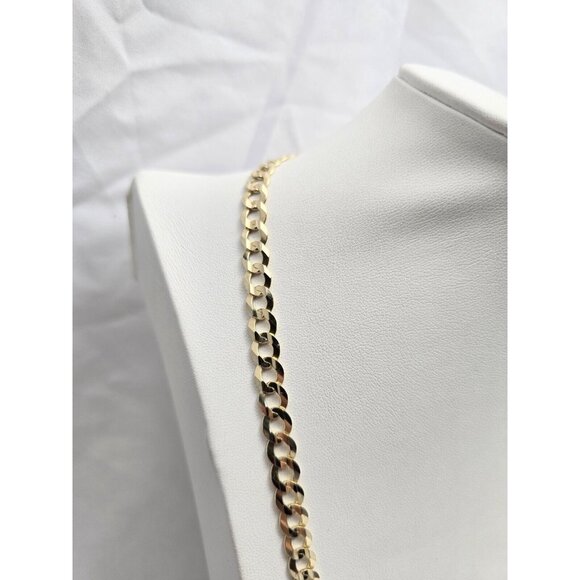 Unique 10K Karat Solid Yellow Gold Flat Curb Link Chain Necklace - 22.50" Length - Picture 8 of 15